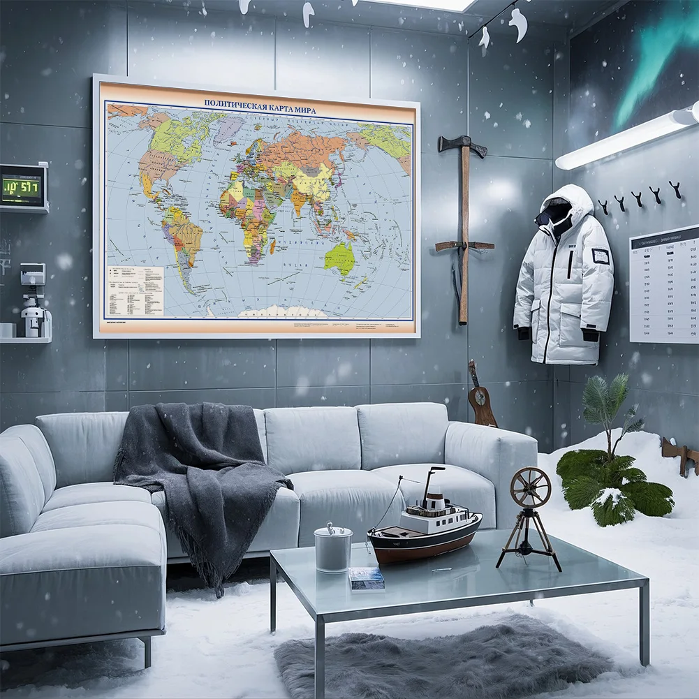 Mapa del mundo de viaje, idioma ruso, lienzo no tejido, póster de pared en aerosol para sala de estar, decoración del hogar, suministros escolares, 120x80cm