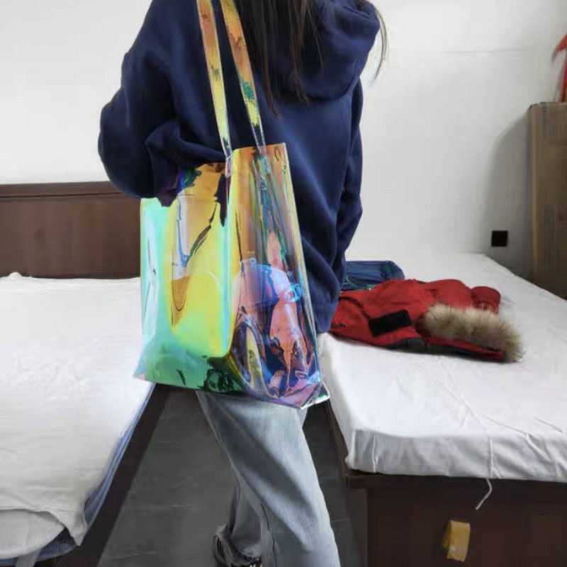 ใหม่ PVC ขนาดใหญ่ความจุโปร่งใสกระเป๋าเลเซอร์นักเรียนเดี่ยวไหล่ Jelly Bag ว่ายน้ํากลางแจ้งฟิตเนสช้อปปิ้งกระเป๋าแบบพกพา