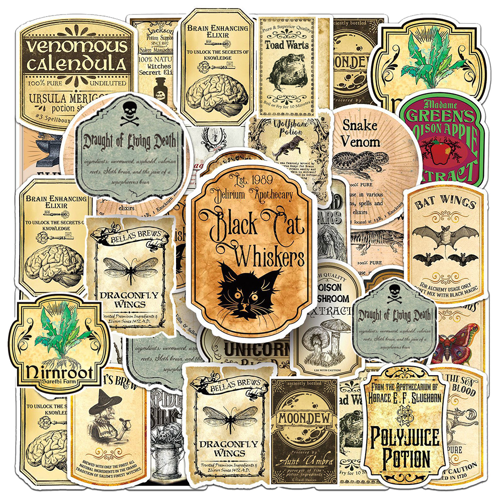 10/30/50pcs Vintage Magic Potion Label Stickers Horror Halloween Sticker Decorative Bottle Window Notebook Luggage Decals Toys