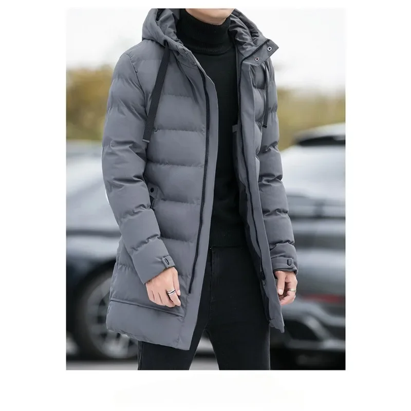Abrigo de algodón medio a largo con capucha 2024 invierno nueva ropa de trabajo abrigo de algodón Chaqueta larga de algodón abrigo de invierno para hombres