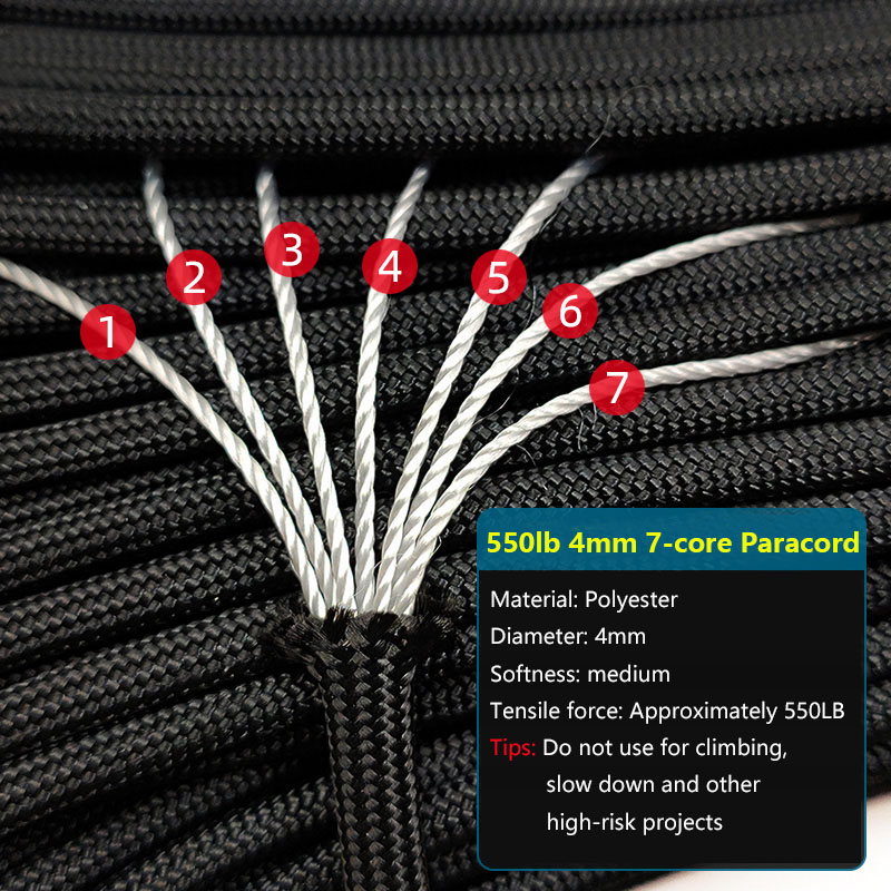 4 ขนาด Dia.4mm 7 ขาตั้งแกน Paracord 550 สําหรับ Survival Parachute สายไฟ Lanyard ปีนเขา Camping เชือกเดินป่า Clothesline สร้อยข้อมือ