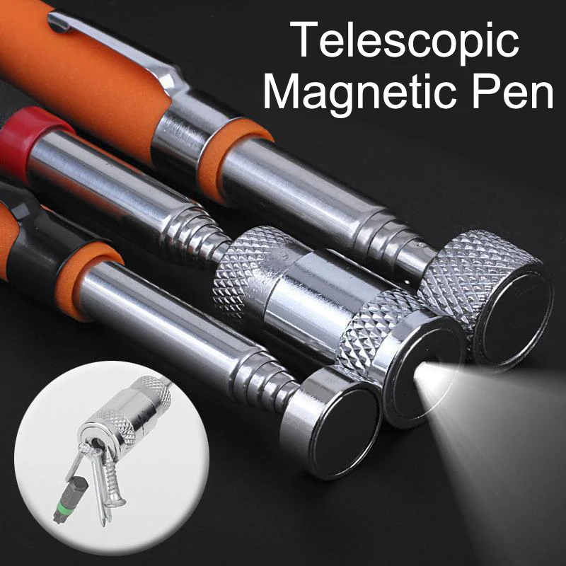 Mini bolígrafo magnético telescópico portátil, herramientas prácticas, capacidad para recoger tuercas, perno, varilla de recogida extensible
