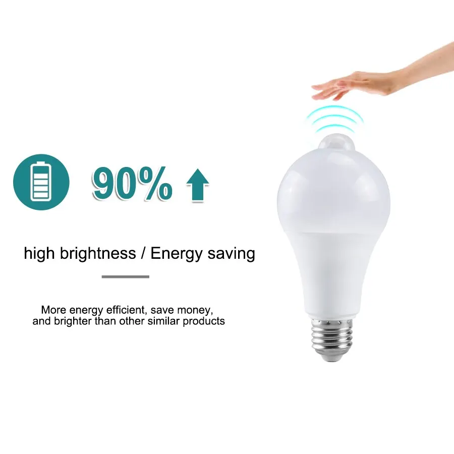 Lampadine con sensore di movimento PIR E27 12W 15W 18W 20W Lampada a LED Auto Smart Infrarossi B22 Lampadina a LED a risparmio energetico Bombillas Portico Luce
