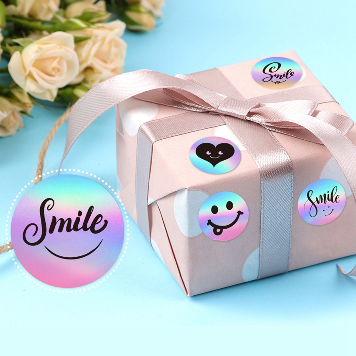 100-500 個レインボーレーザー中小企業をサポートしていただきありがとうございますステッカーギフト封筒シール配送メールラベル 1 インチ