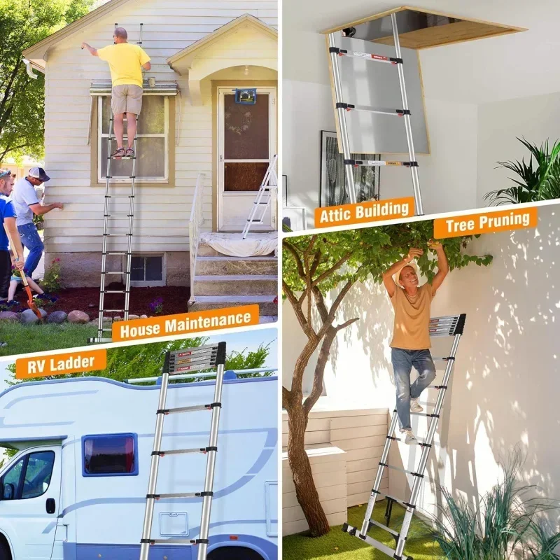 2025 New 16.5 FT Telescoping Ladders Stainless Steel Telescopic Ladder - Multi-Button Retraction Collapsible Ladder For Home,
