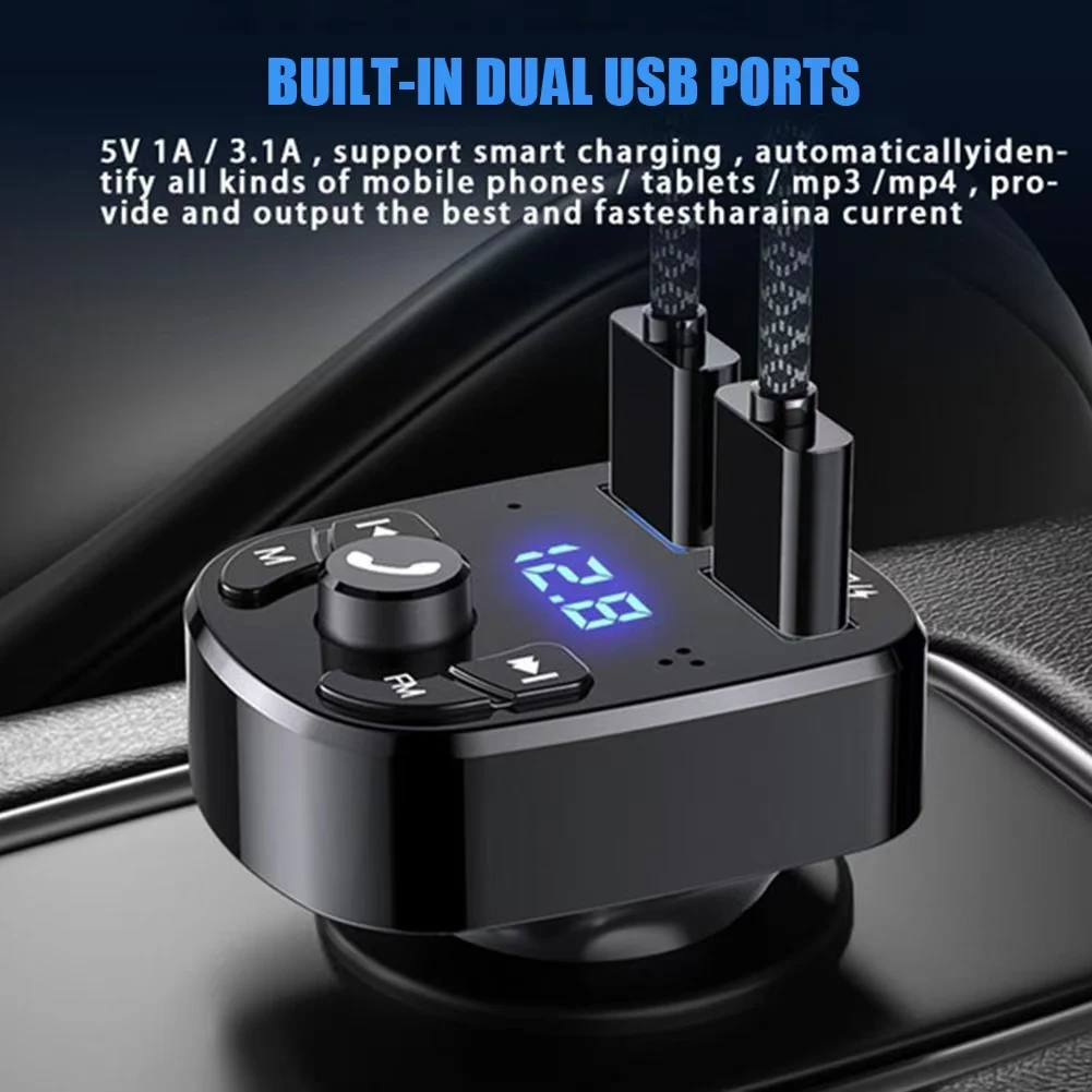 Auto handsfree Bluetooth-compatibel 5.0 FM-zender Carkit MP3-modulator Speler Handsfree audio-ontvanger 2 USB-snellader