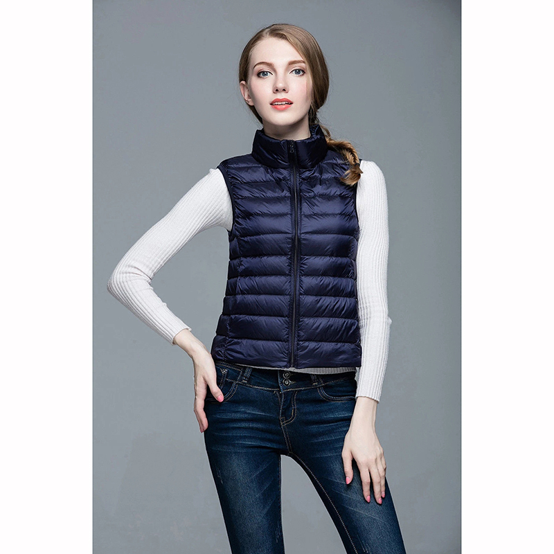 Jesienny ultralekki przenośny podkoszulek bez rękawów płaszcz z kaczego puchu Slim Fit stojący kołnierz damska kamizelka puchowa płaszcz damski