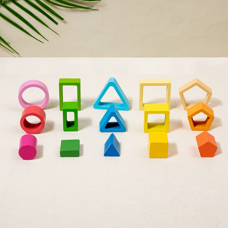 Geometric Shape Sorting Stacking ntelligence development blocks, wooden early education matching toys, color, shape cognition