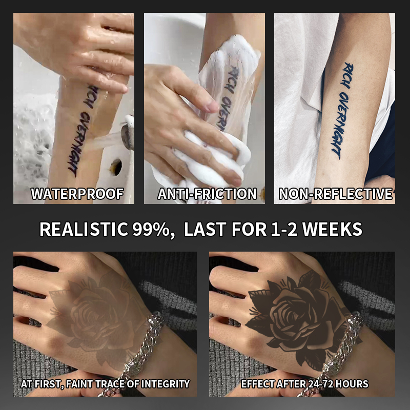 Rosa, pegatinas de tatuajes temporales geniales, duraderas, impermeables, pegatinas de tatuajes a base de hierbas semipermanentes