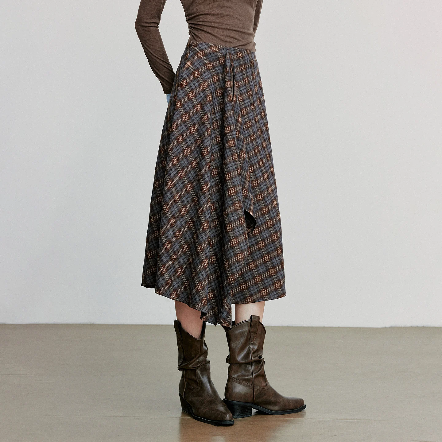 TOYOUTH Gonna da donna alla caviglia 2025 Autunno New Wave Style Retro Grid A Line Gonna ombrello irregolare