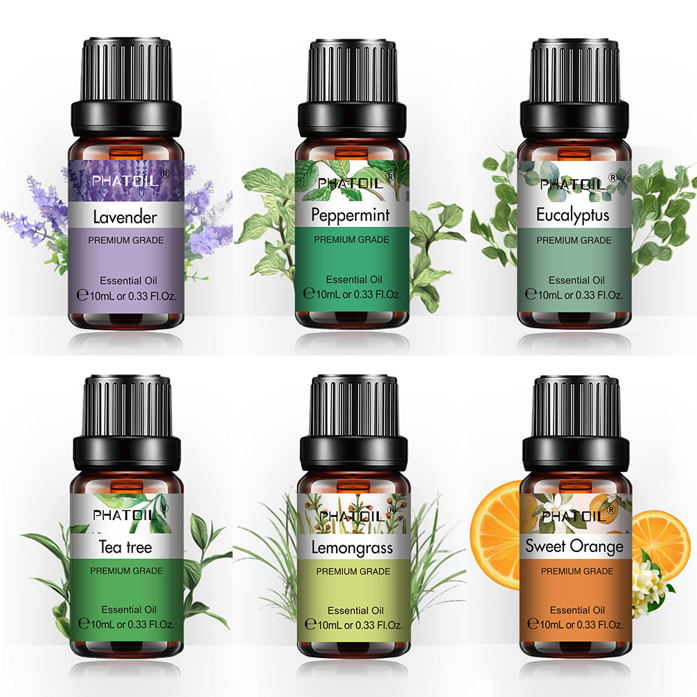 PHATOIL 6 個エッセンシャルオイルセット 10 ミリリットル純粋な天然ラベンダーユーカリペパーミントティーツリーオレンジレモングラスディフューザーキャンドル用