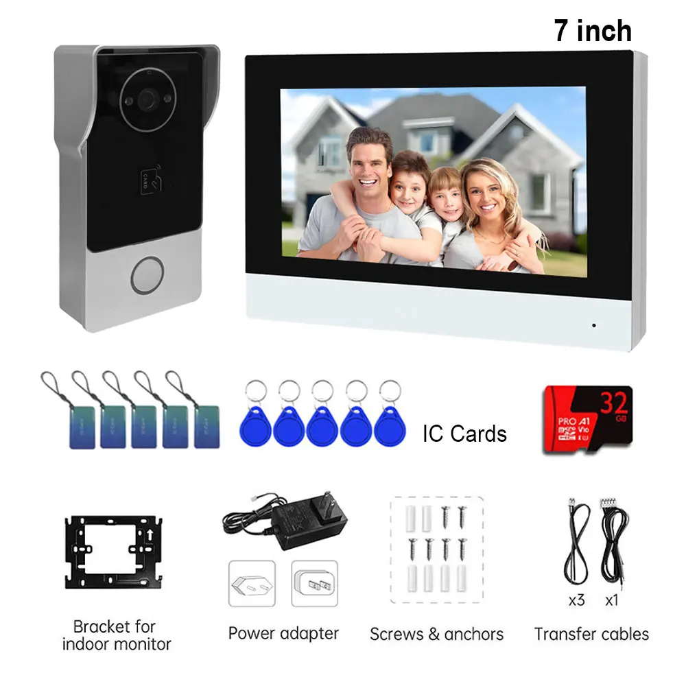 Smart TUYA 1080P 7 Inch Touchscreen Wifi Video Deurbel 2 Draad Video Intercom 32G Kaart Rceord Kit bewegingsdetectie ID Unlcok