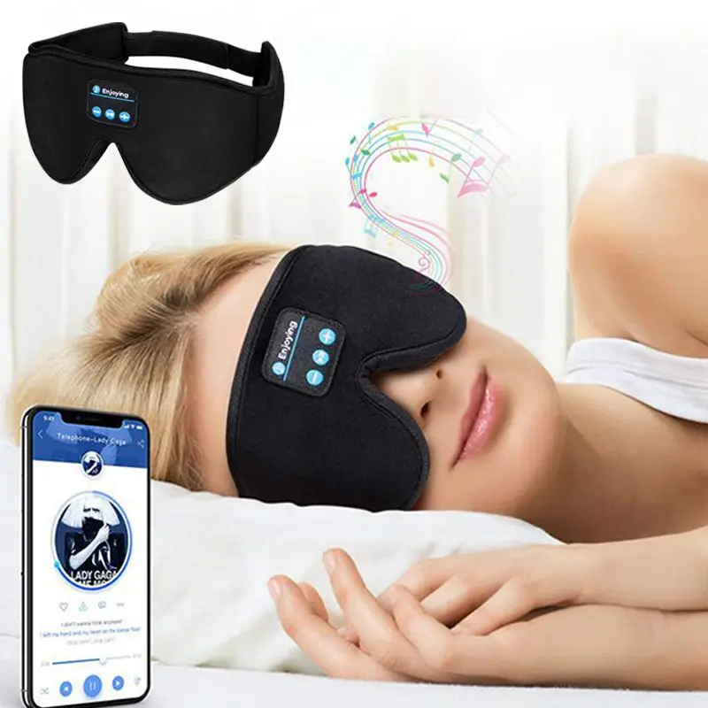 Bluetooth dormir fones de ouvido 3d máscara de olho sem fio viagem aérea 5.0 bandana macio elástico confortável música