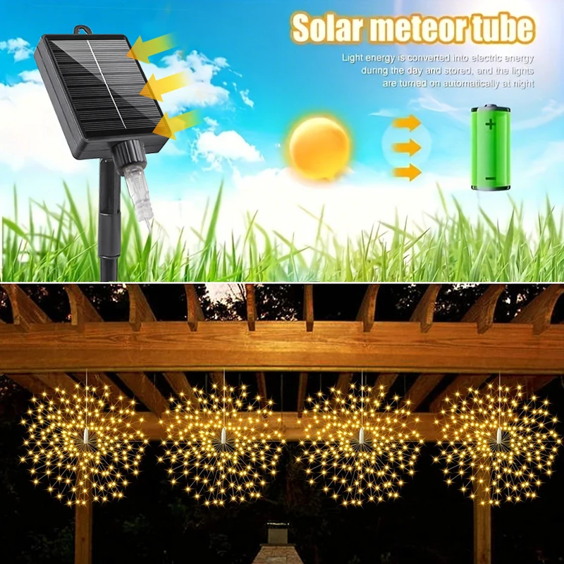 ใหม่พลังงานแสงอาทิตย์ดอกไม้ไฟ String ไฟ 4/5 ชิ้นกันน้ํากลางแจ้งแขวน 8 โหมด Yard Garden Party ตกแต่ง