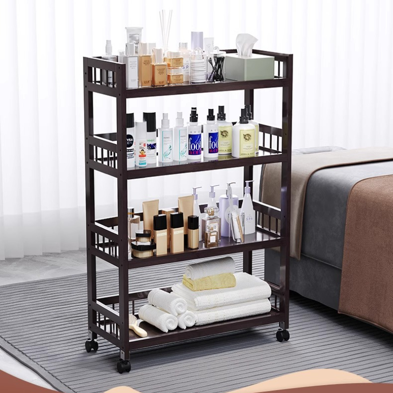 Bamboo Beauty Salon Rolling Cart Mobile Nail Hair Styling Tool Organizer for Spa Barber Shop Storage Trolley Home Storage Rack