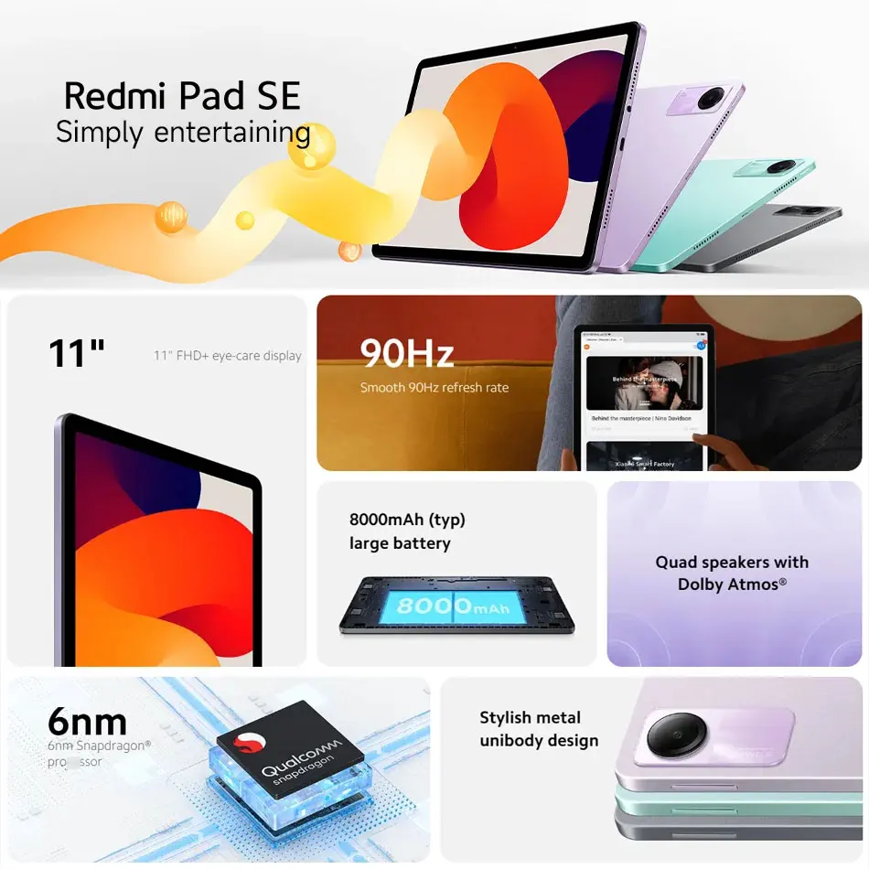 Global Version Xiaomi Redmi Pad SE 11" FHD+ 90Hz Display 8000mAh Battery Snapdragon 680 Mi Tablets 8MP Rear Camera
