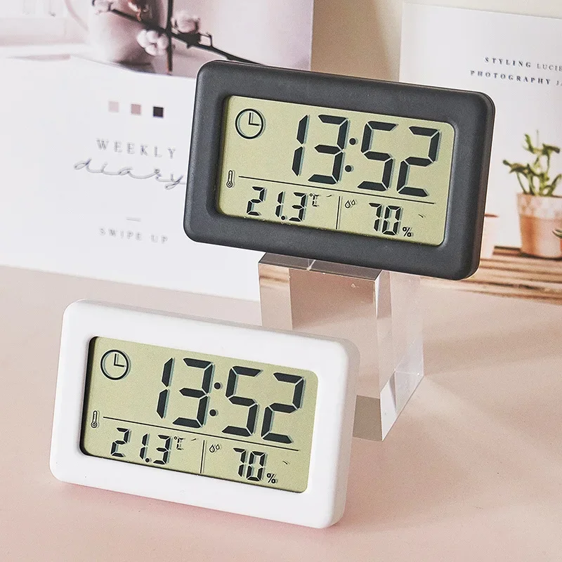 ミニデジタルLED目覚まし時計,温度と湿度の表示,デスクトップ,スリム,小