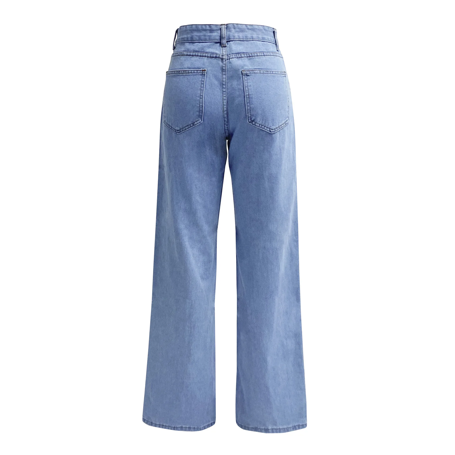 Pantalones vaqueros rectos para mujer, pantalones vaqueros con lavado de cintura alta, bolsillos holgados, pantalones básicos hasta el tobillo, Color sólido, elásticos ligeros