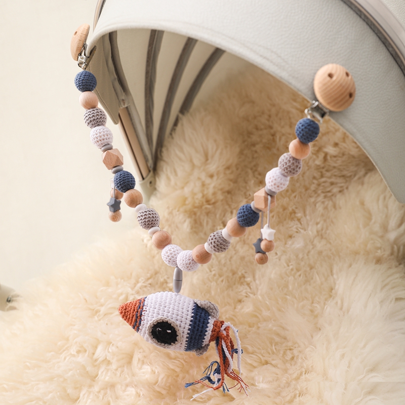 Wood Teether Baby Bed Hanging Rattle Toy Crochet Rattle Baby Comfort Toy Cute Animal Crochet Room Decor Baby Stroller Rattle Toy
