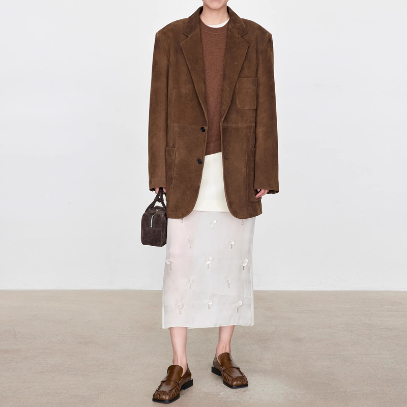 女性用牛革ジャケット,シングルブレストブレザー,特大コート,シック,新品,春,2022