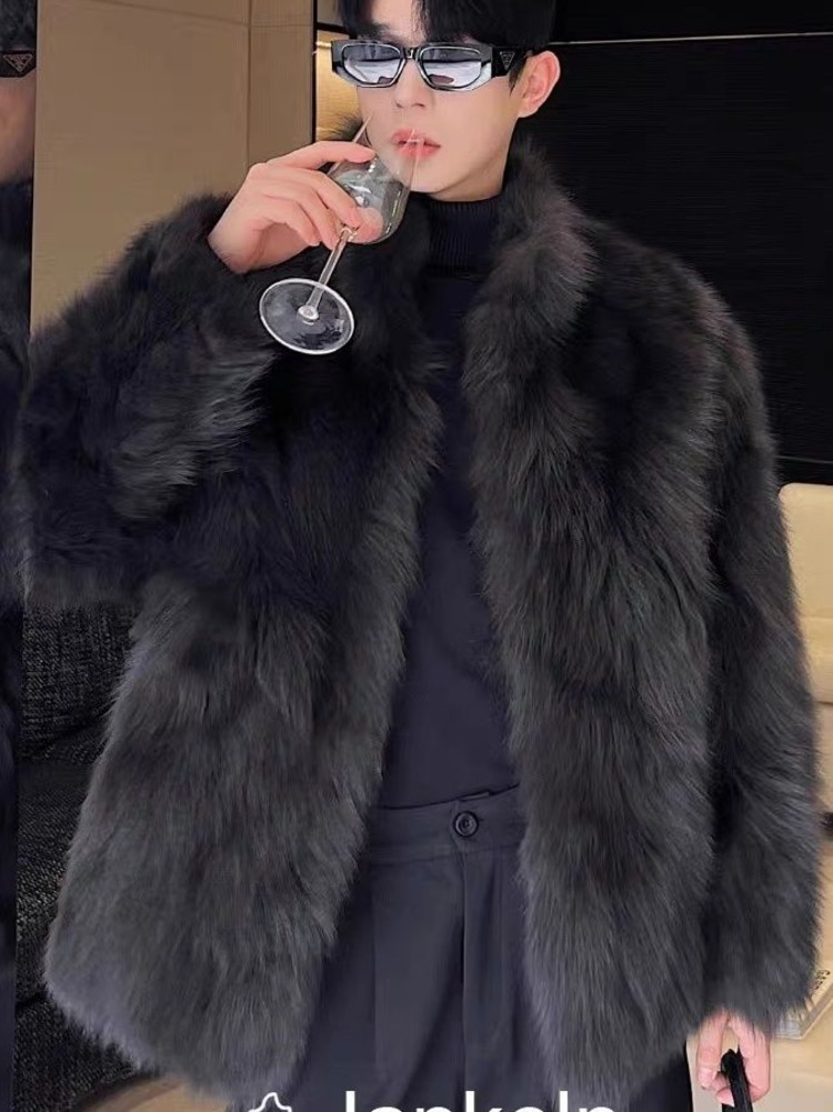 Pelz nachahmung Verdickt Männer Faux Fuchs Pelzmantel Männlichen Warme Mantel Langarm Neue Winter Faux Pelz Jacke Flauschigen Plüsch Pelz Mäntel