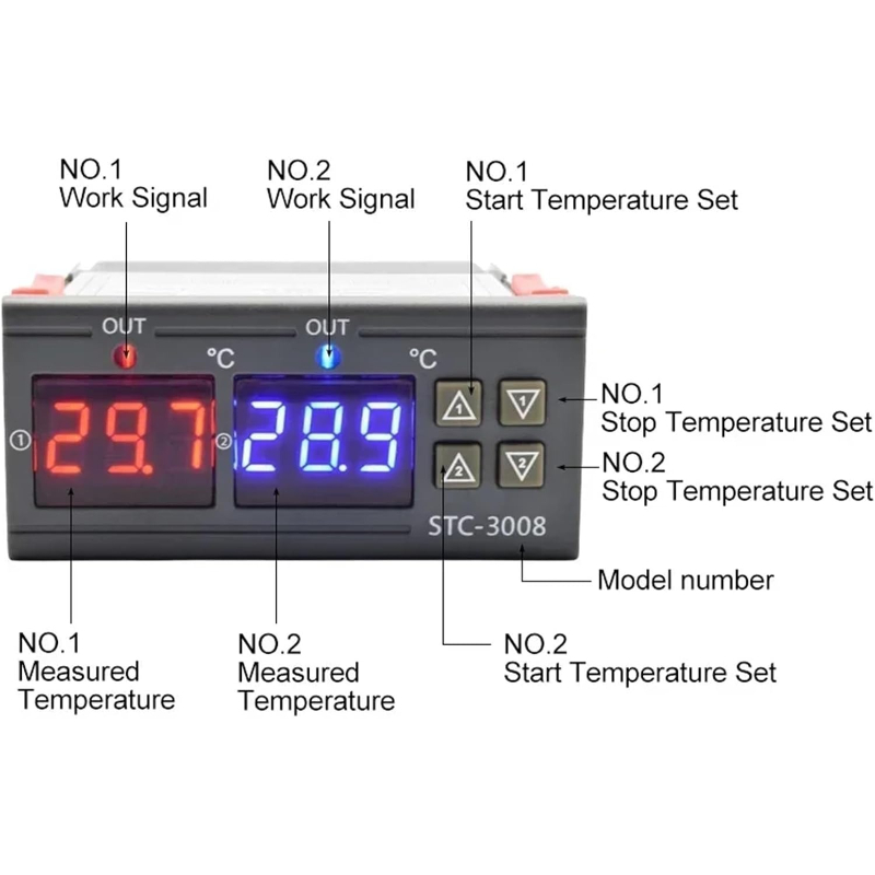 STC3008 Dual Digital Temperature Controller Two Relay Output 12V 220V Thermoregulator Thermostat With Heater Cooler STC-3008