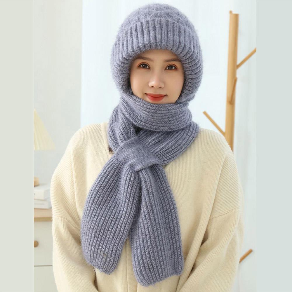Knitted Wool Hat & Scarf Set Outdoor Windproof Ski Beanie Skullies Hat Neck Scarves All-in-one Ear Protectio Cold-proof Neck Cap