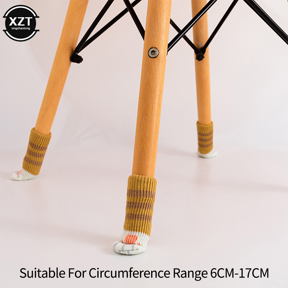 Coussinet de pied de Table et de chaise, 4 pièces, chaussettes tricotées, griffe de chat, silencieux, résistant à l'usure, antidérapant, adapté à la circonférence de 6 à 17cm