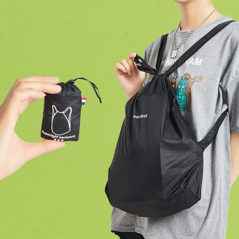 Polybye Bolsa de mano reutilizable súper liviana Mochila plegable de poliéster reciclada ecológica Bolsa de comestibles
