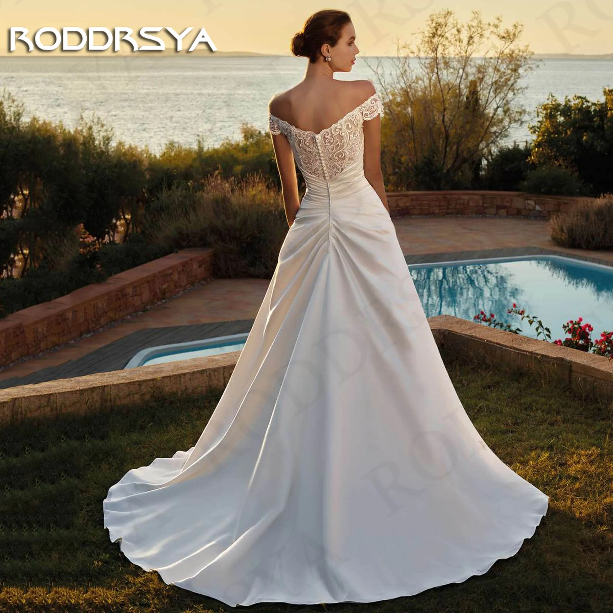 RODDRSYA abiti da sposa in raso con spalle scoperte Sweetheart Lace Appliques una linea eleganti abiti da sposa Abiti da sposa in raso off shoulder  Abiti da sposa eleganti con applicazioni in pizzo a cuore, linea A