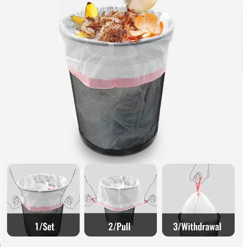 Disposable Trash Bags with Drawstrings for Home, Kitchen, Dormitory, Living Room - Choose from 3 Sizes