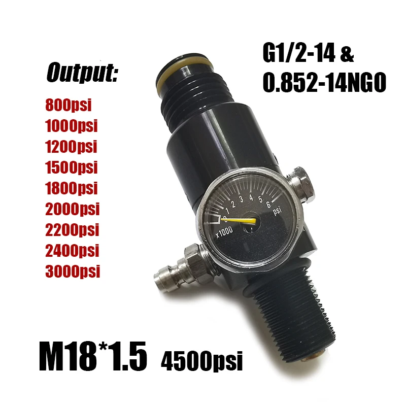 Cylinder M18*1.5 Regulator Compressed Air 4500psi Tank Bottle Output Pressure 800psi to 3000psi HPA Accessories