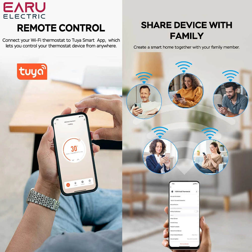 TUYA WiFi สมาร์ทลูกบิดเทอร์โมเครื่องทําความร้อนชั้นน้ําหม้อต้มแก๊ส Home Room Programmable Temperature Controller Alexa Google Home