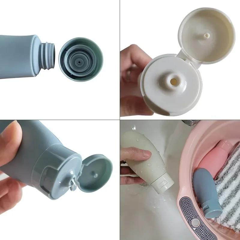 Contenedores cosméticos recargables de viaje, juego de botellas de viaje de 60ML, Mini botellas exprimibles para artículos de tocador, champú y acondicionador, 3 unids/set