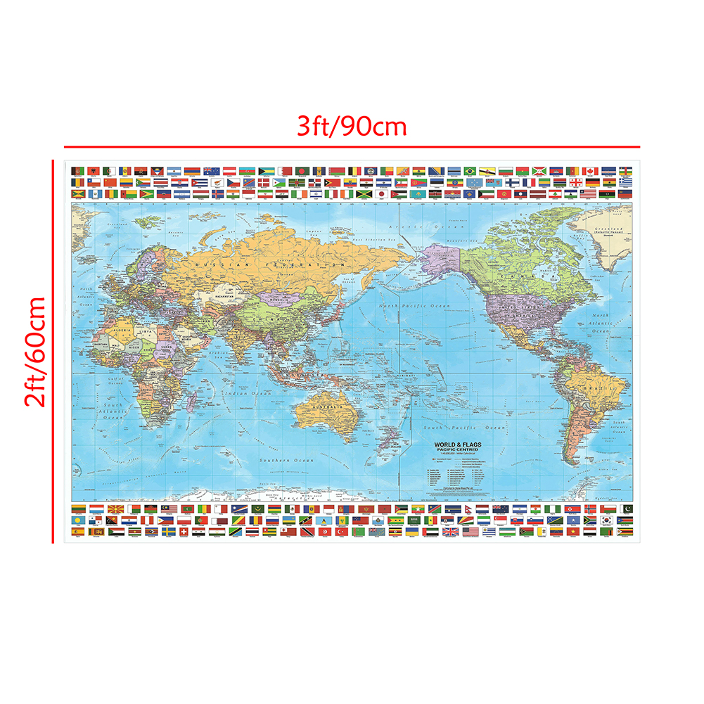 Die Weltkarte mit Flagge Büro Wand kunst Poster Wohnzimmer unger ahmte Leinwand Malerei Haupt dekoration 90*60cm