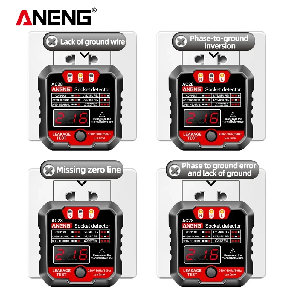 ANENG AC27/AC28 probador de potencia de enchufe Digital 50Hz/60Hz Detector de polaridad de enchufe probador de voltaje buscador de disyuntor enchufe UE/EE. UU.