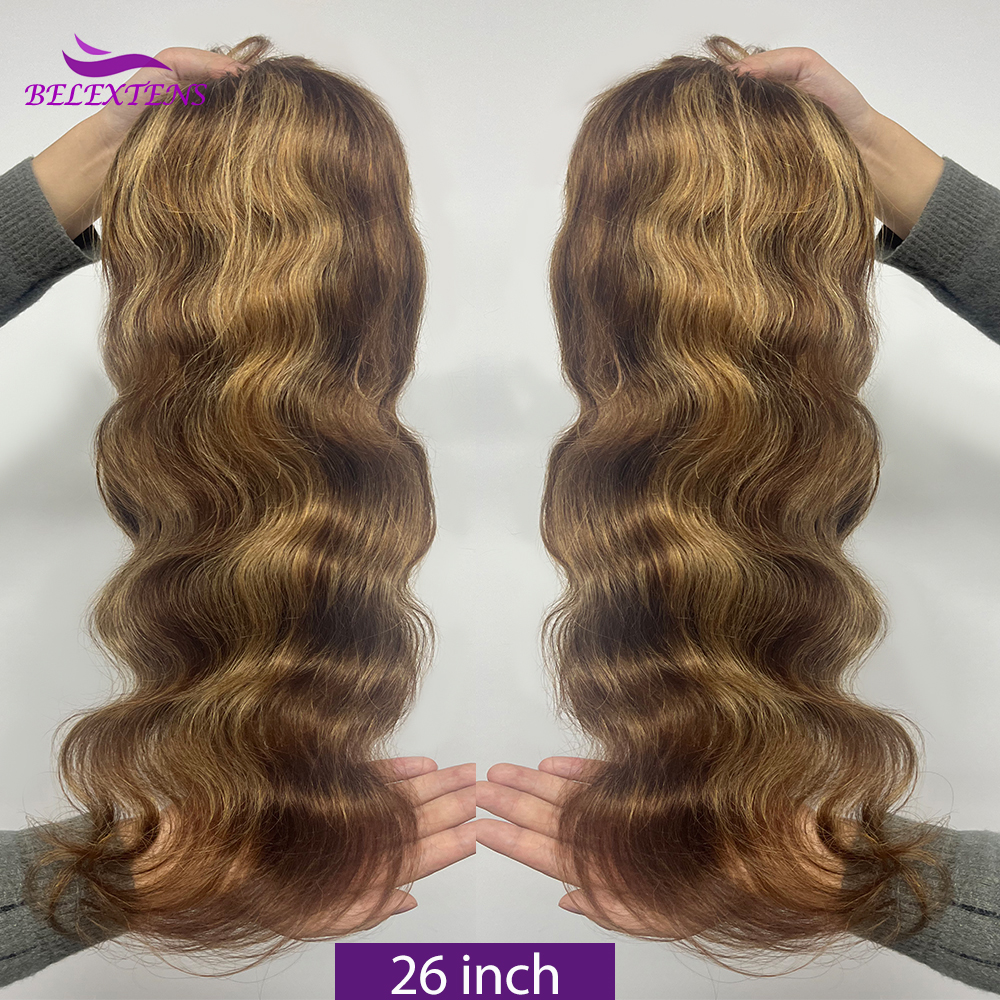 Körperwelle Highlight Perücke Echthaar Ombre Honigblond P4/27 Perücke 13x4 Transparente Lace Front Perücken Echthaar 3-5 Tage Lieferung