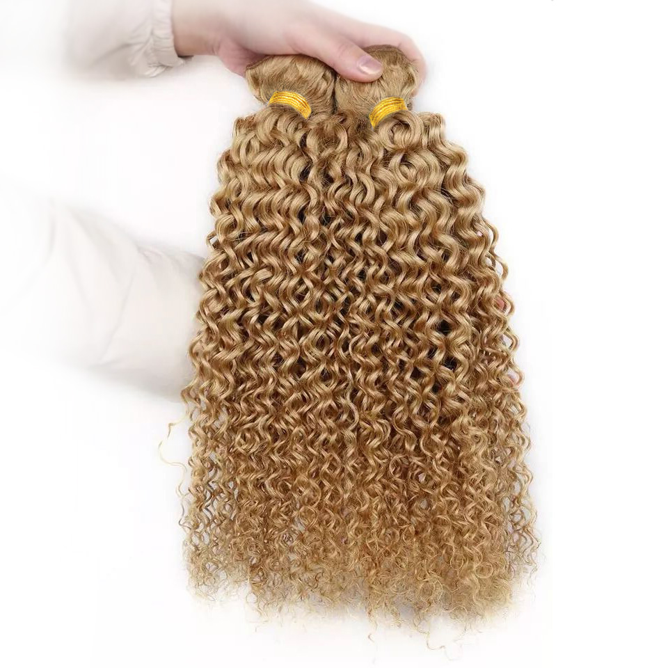 Hairugoブラジルキンキーカーリーヘアバンドル27 # ブラウンremy 1/2/3変態カーリー人毛織りヘアエクステンションブロンド髪ウィービング