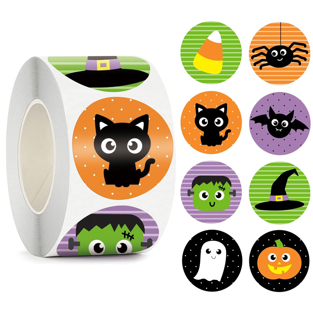 100-500 pçs halloween morcego preto diy adesivos redondos vedação embalagem adesivos decoração de presente de halloween 8 designs assustadores