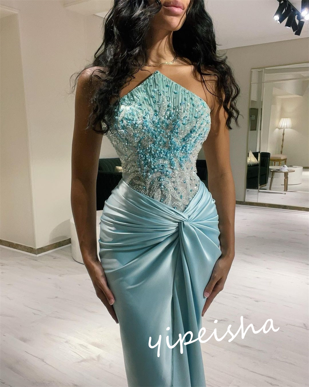 Customized Classic Modern Style Formal Evening Strapless Mermaid Beadings Bespoke Occasion  Prom Dresses