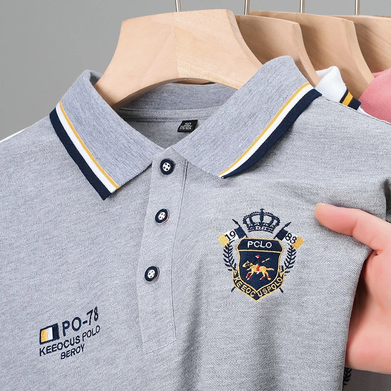 Nieuw Heren Casual Borduurwerk Poloshirt Met Korte Mouwen Mode Effen Kleur Top