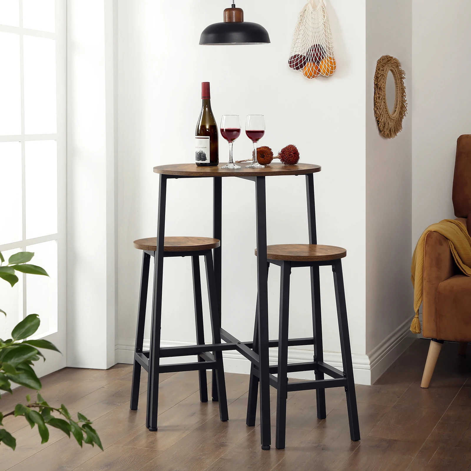 VASAGLE Bar Stools Set of 2, Kitchen Stools, Bar Chairs with Metal Frame and Footrest, Easy to Assemble
