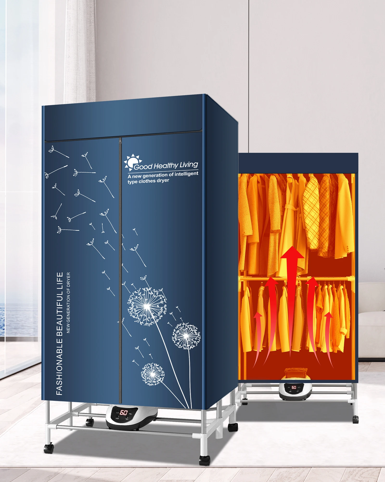 Przenośna elektryczna suszarka do ubrań, podgrzewana suszarka do ubrań 220 V-1500 W, podgrzewana suszarka do ubrań z timerem, elektryczna suszarka do ubrań