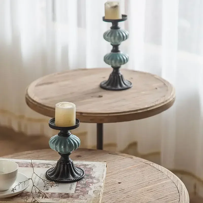 American Retro Small Round Table Cafe Coffee  Decoration Edge Few Roman Columns Old Wrought Iron Corner