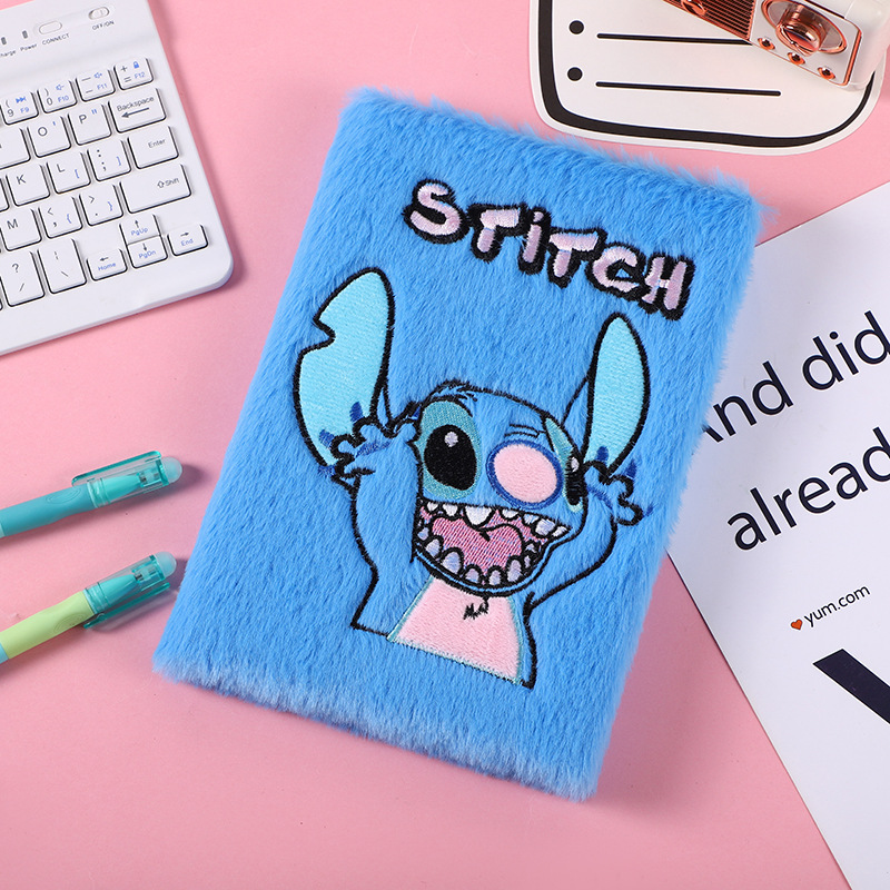 Cuaderno portátil de felpa de dibujos animados de Anime Disney Lilo y Stitch, Bloc de notas de felpa para estudiantes, manual Diy, regalo de papelería, 14,5x21cm