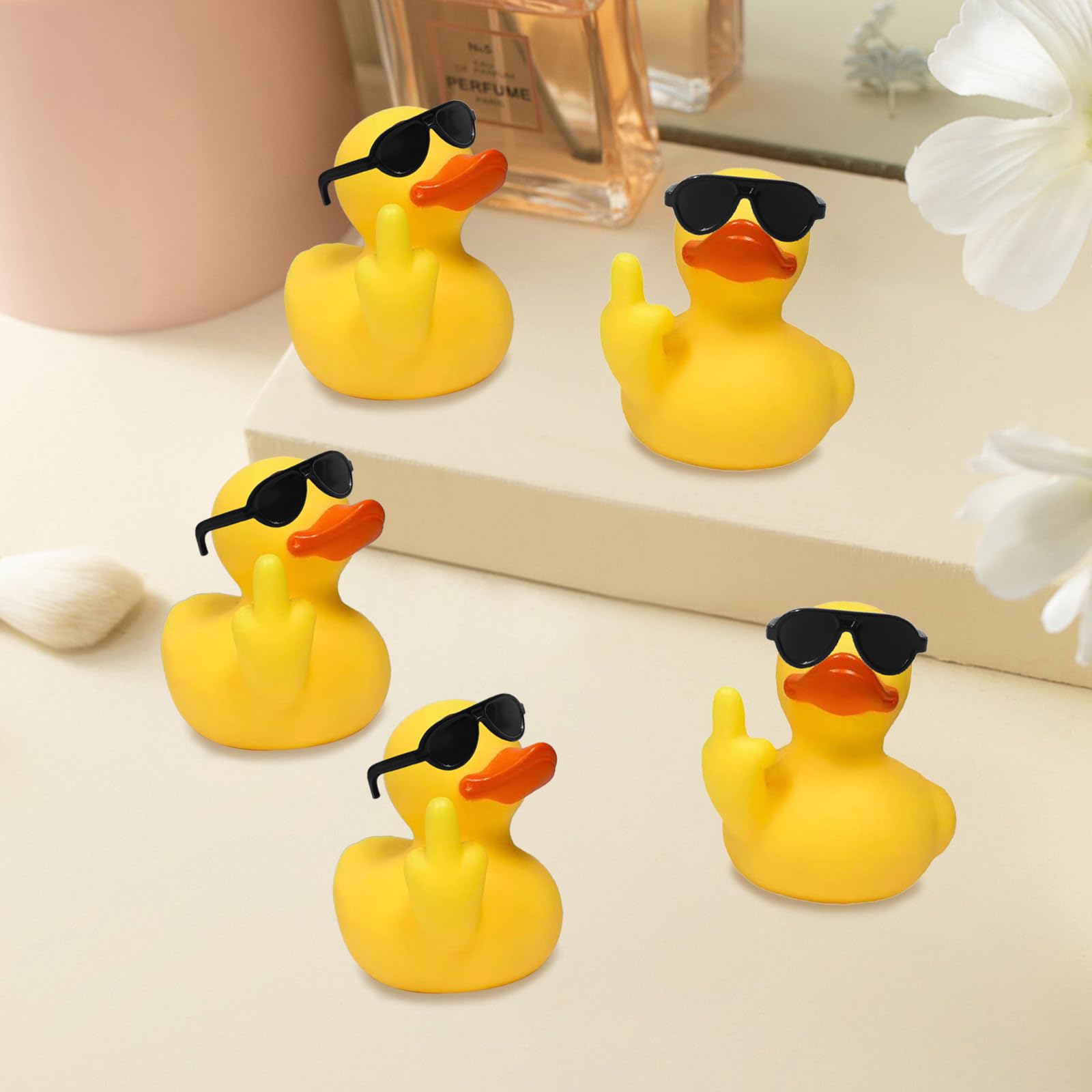 Middle Finger Duck,Unique Rubber Duck,Jeep Rubber Duck with Sunglasse for Bathroom Car Dashboard DecorHome Ornament CreativeGift