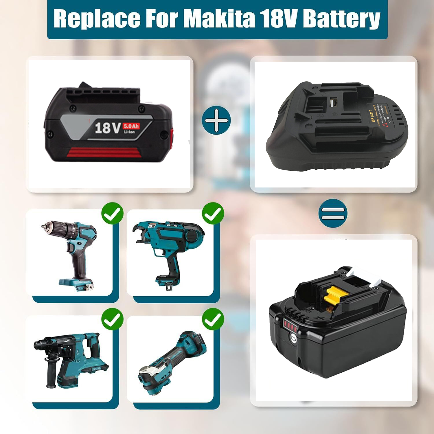 BS18MT Battery Adapter Converter USB For Bosch 18V BAT619G/620 Batteries Convert For Makita BL 1860 Lithium Tools