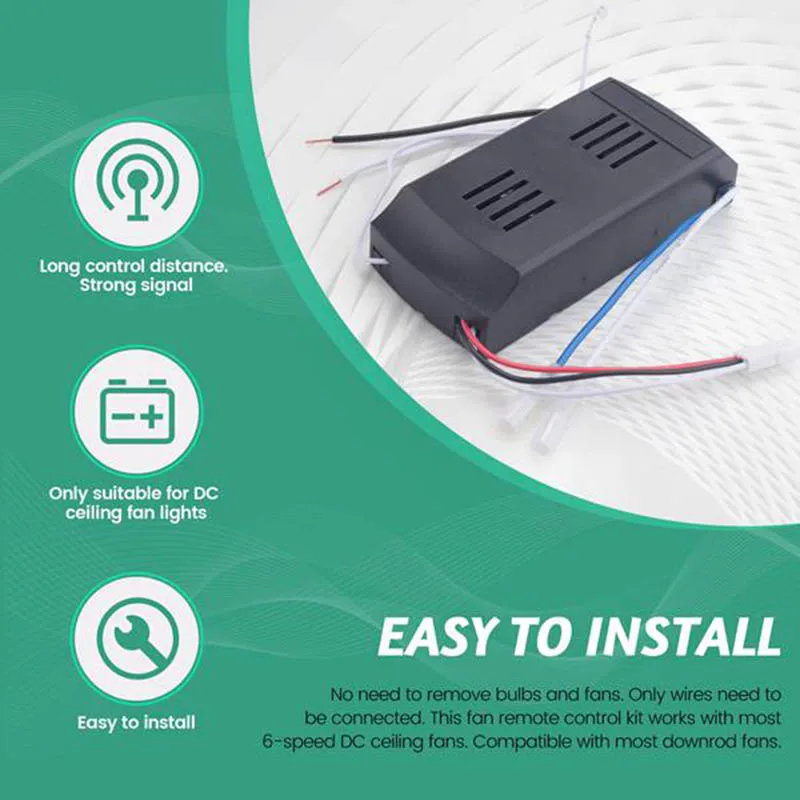 Universal Ceiling Fan Remote Control Kit Replacement, 6-Speed & Timing, Remote Replacement For DC Ceiling Fan Light