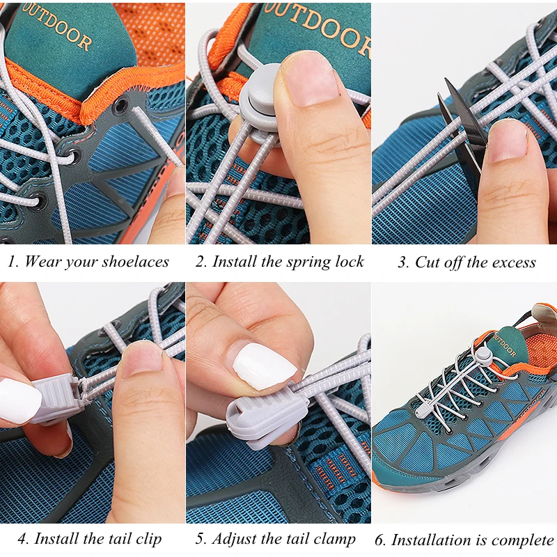 Nuevo 1 par de cordones sin atar, cordones elásticos con cierre de plástico redondo rápido en 1 segundo, adecuados para todos los zapatos deportivos, accesorios, encaje perezoso
