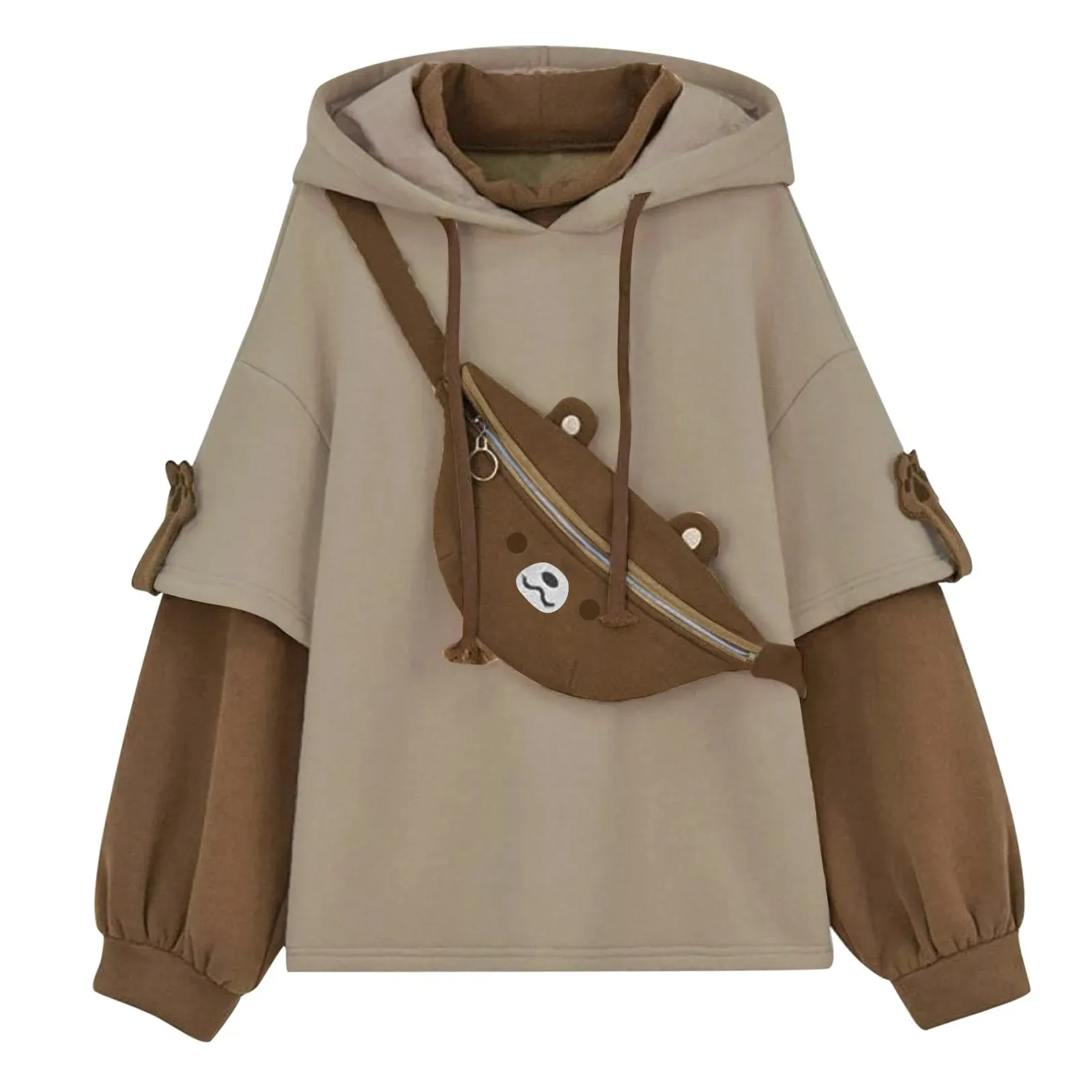 Ropa Y2K, bonita mochila de oso en primavera y otoño, Sudadera con capucha a la moda para mujer, ropa de calle informal holgada Harajuku de invierno japonesa